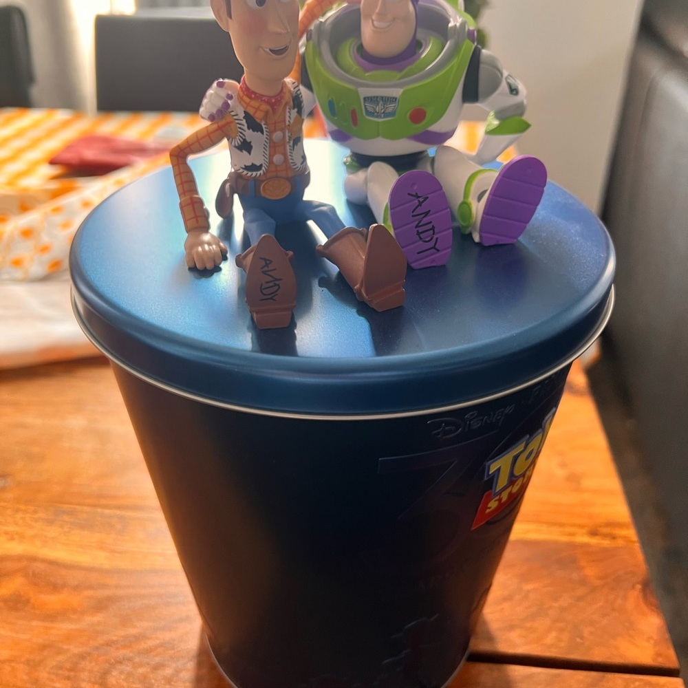 Disney Toy Story Popcorn Bucket with Woody and Buzz Figures 30Th anniversary